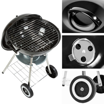 BBQ kettle grill with wheels - black