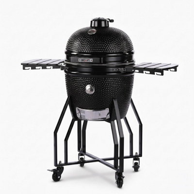 BBQ Life Black 22 Inch Ceramic Kamado Charcoal BBQ Grill Smoker with Stand