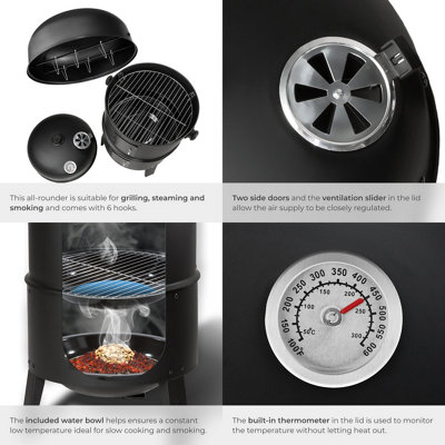 BBQ Smoker Grill 3-in-1 - black