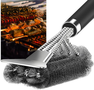 BBQ Wire Brush Wide Head with Ergonomic Handle, Stainless Steel Helix & Scraper Durable BBQ Cleaning Tool for Grates & Grills