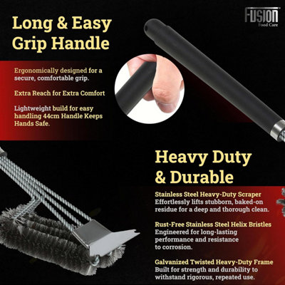BBQ Wire Brush Wide Head with Ergonomic Handle, Stainless Steel Helix & Scraper Durable BBQ Cleaning Tool for Grates & Grills