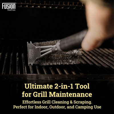 BBQ Wire Brush Wide Head with Ergonomic Handle, Stainless Steel Helix & Scraper Durable BBQ Cleaning Tool for Grates & Grills