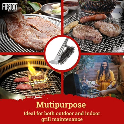 BBQ Wire Brush Wide Head with Ergonomic Handle, Stainless Steel Helix & Scraper Durable BBQ Cleaning Tool for Grates & Grills