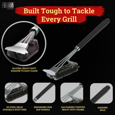 BBQ Wire Brush with Ergonomic Handle, Stainless Steel Helix & Scraper ...