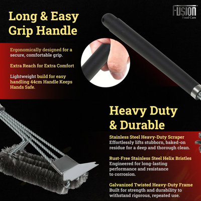 BBQ Wire Brush with Ergonomic Handle, Stainless Steel Helix & Scraper ...
