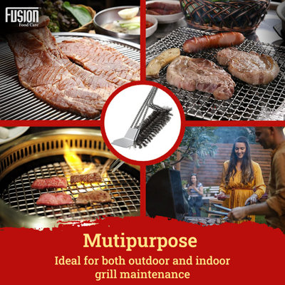 BBQ Wire Brush with Ergonomic Handle, Stainless Steel Helix & Scraper ...