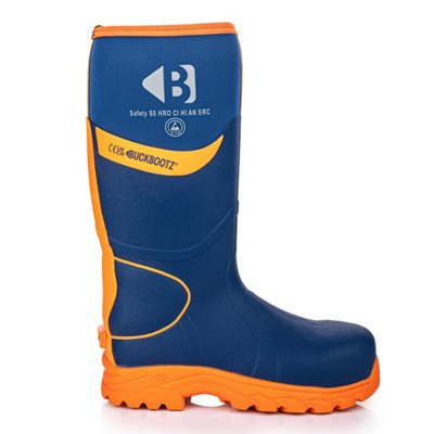 BBZ8000 Buckbootz S5 Blue/Orange 360 High Visibility Neoprene/Rubber Safety Wellington Boot with Ankle Protection, Size 11