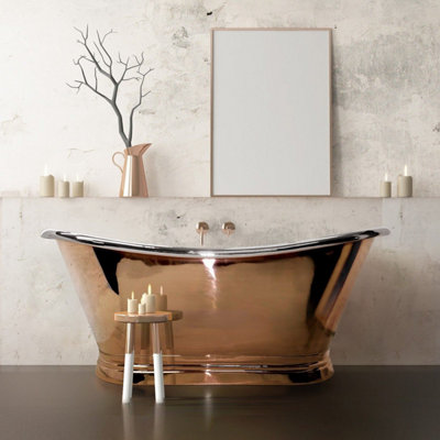 BC Designs Boat Traditional Freestanding Bath Copper/Nickel Roll Top 1500 x 725