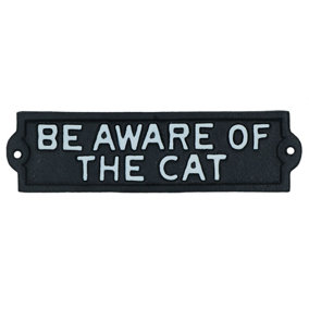 Be Aware Of The Cat Sign Plaque Cast Iron Garden House Wall Fence Gate Door