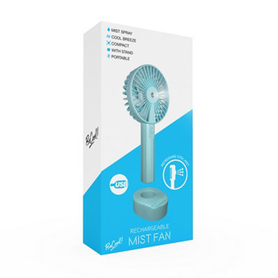 Be Cool Handheld Spray fan in Blue With Stand