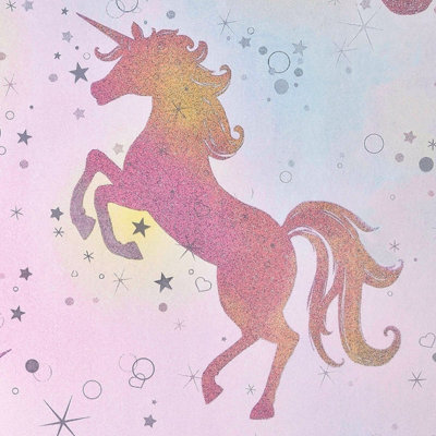 Be Dazzled Dancing Unicorn Wallpaper Rainbow Coloroll M1423