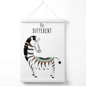 Be Different Zebra Tribal Animal Quote Poster with Hanger / 33cm / White