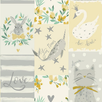 Be Kind Collage Wallpaper Yellow Belgravia 2556
