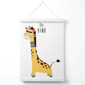 Be Kind Giraffe Tribal Animal Quote Poster with Hanger / 33cm / White