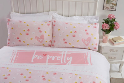 Be Pretty Polycotton Reversible Duvet Set with Pillowcase