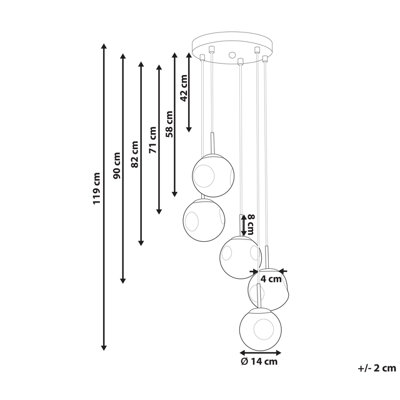 Bea 5-Light Pendant Lamp, Transparent Glass Shades, Brushed Brass-Iron ...