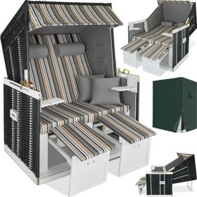 Beach Chair 'Sylt' with cushions, footrest and rain cover - black/grey/brown - 1