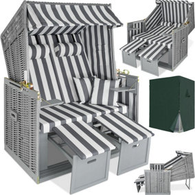 Beach Chair 'Sylt' with cushions, footrest and rain cover - grey/white - 1