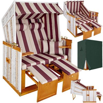 Beach Chair 'Sylt' with cushions, footrest and rain cover red