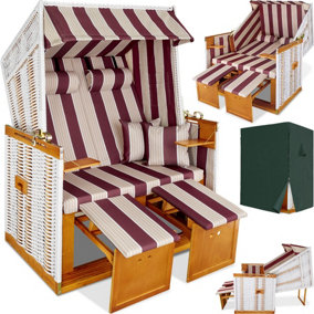 Beach Chair 'Sylt' with cushions, footrest and rain cover - red/white - 1
