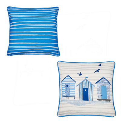 Beach Huts Outdoor/Indoor Water & UV Resistant Filled Cushion