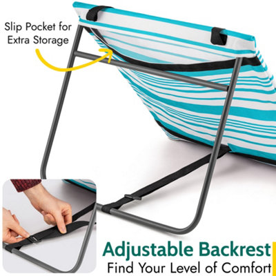 Beach Mat With Adjustable Backrest Folding Sun Lounger Chair With Carry Handle Blue