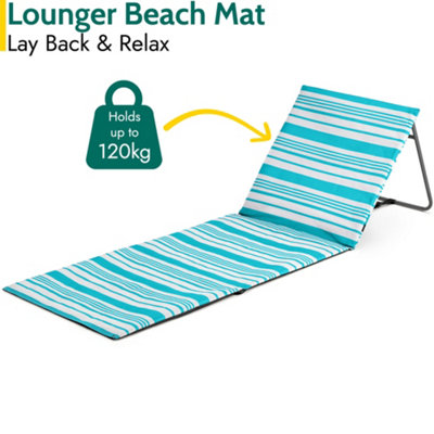 Beach Mat With Adjustable Backrest Folding Sun Lounger Chair With Carry Handle - Blue - 3