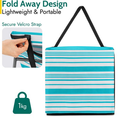 Beach Mat With Adjustable Backrest Folding Sun Lounger Chair With Carry Handle - Blue - 6