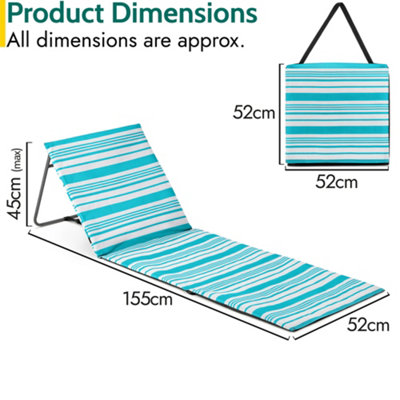 Beach Mat With Adjustable Backrest Folding Sun Lounger Chair With Carry Handle - Blue - 7