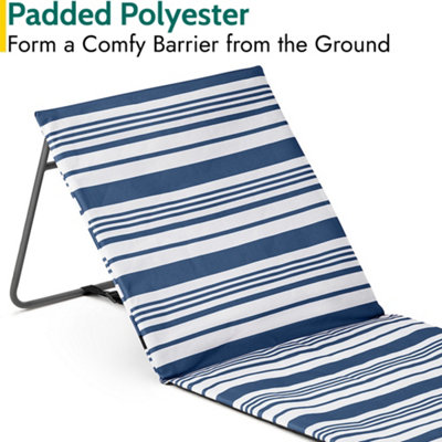 Beach Mat With Adjustable Backrest Folding Sun Lounger Chair With Carry Handle - Navy