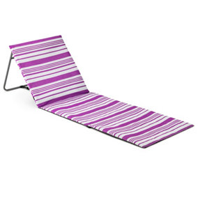 Beach Mat With Adjustable Backrest Folding Sun Lounger Chair With Carry Handle - Purple