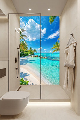 Beach Scene Shower Panel - Large, High Quality Shower Panel - 0.9m x 2.2m