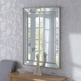 Beaded Silver Rectangular tray mirror 69x94cm