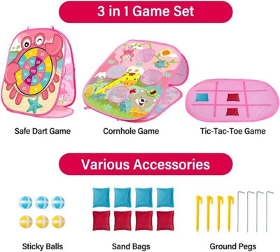 3-in-1 Foldable Cornhole Board & Bean Bag Toss Game Set For Kids - Outdoor Lawn Carnival Party Toys