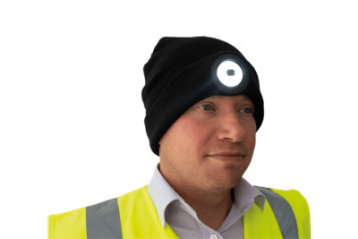 Beanie-B 150 Lumen Knitted Hat with Integrated Rechargeable LED Head Torch - In Black