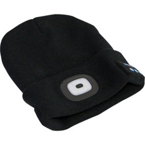 Beanie Hat with Integrated Spotlight - 4 SMD LED - Built In Wireless Headphones