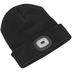 Beanie Hat with Integrated Spotlight - 4 SMD LED - USB Rechargeable Head Light