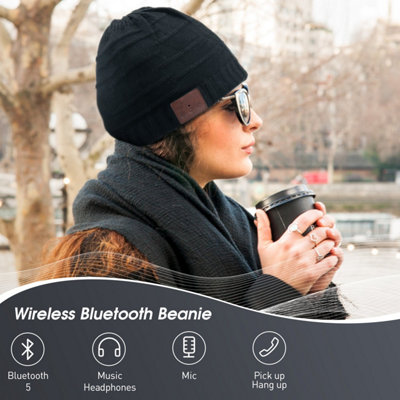 Beanie Hat with Rechargeable Bluetooth Wireless Headphones Integrated- Built-In Microphone For Hands Free Calls - August EPA25B