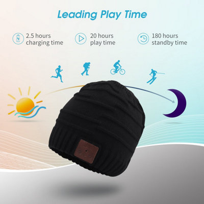 Beanie Hat with Rechargeable Bluetooth Wireless Headphones Integrated- Built-In Microphone For Hands Free Calls - August EPA25B
