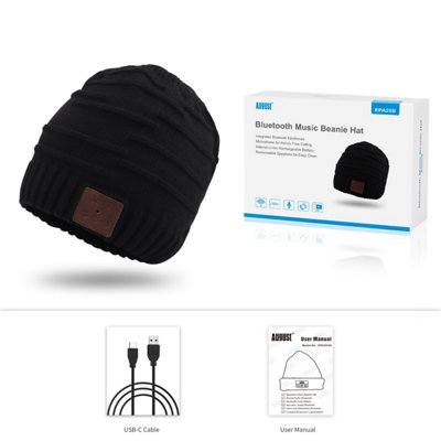 Beanie Hat with Rechargeable Bluetooth Wireless Headphones Integrated- Built-In Microphone For Hands Free Calls - August EPA25B