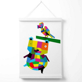 Bear Bright Geometric Animal Poster with Hanger / 33cm / White