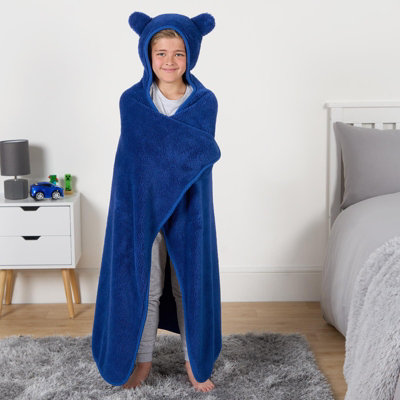 Bear Hooded Blanket Teddy Fleece Throw Over Bed Supersoft Warm Plush Blue DIY at B Q