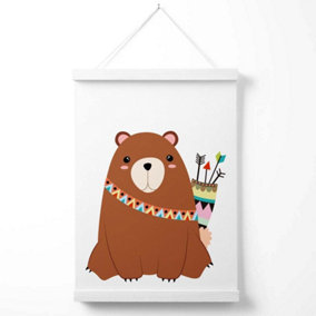 Bear Tribal Animal Poster with Hanger / 33cm / White
