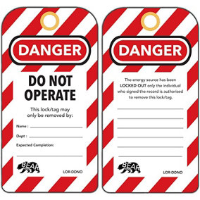BearLOTO DO NOT OPERATE Safety Sign 30 Pack
