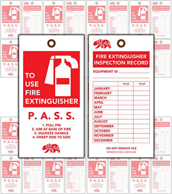 BearLOTO Fire Extinguisher Inspection Tag Red 20 Pack