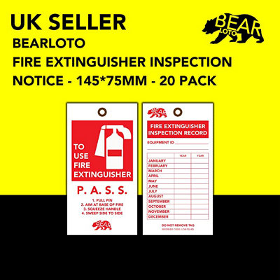BearLOTO Fire Extinguisher Inspection Tag Red 20 Pack