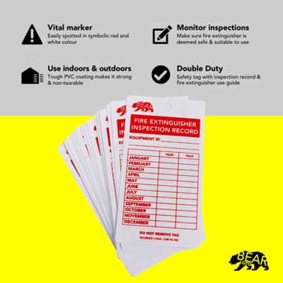 BearLOTO Fire Extinguisher Inspection Tag Red 20 Pack