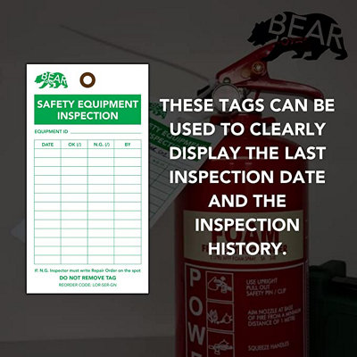 BearLOTO Safety Equipment Inspection Tag Green 20 Pack