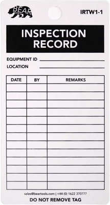 BearTOOLS Inspection Record White Tag 10 Pack