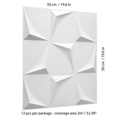 Beau Design 3D Wall Panels White - 12 Boards 50x50cm Wall Panels Peel ...
